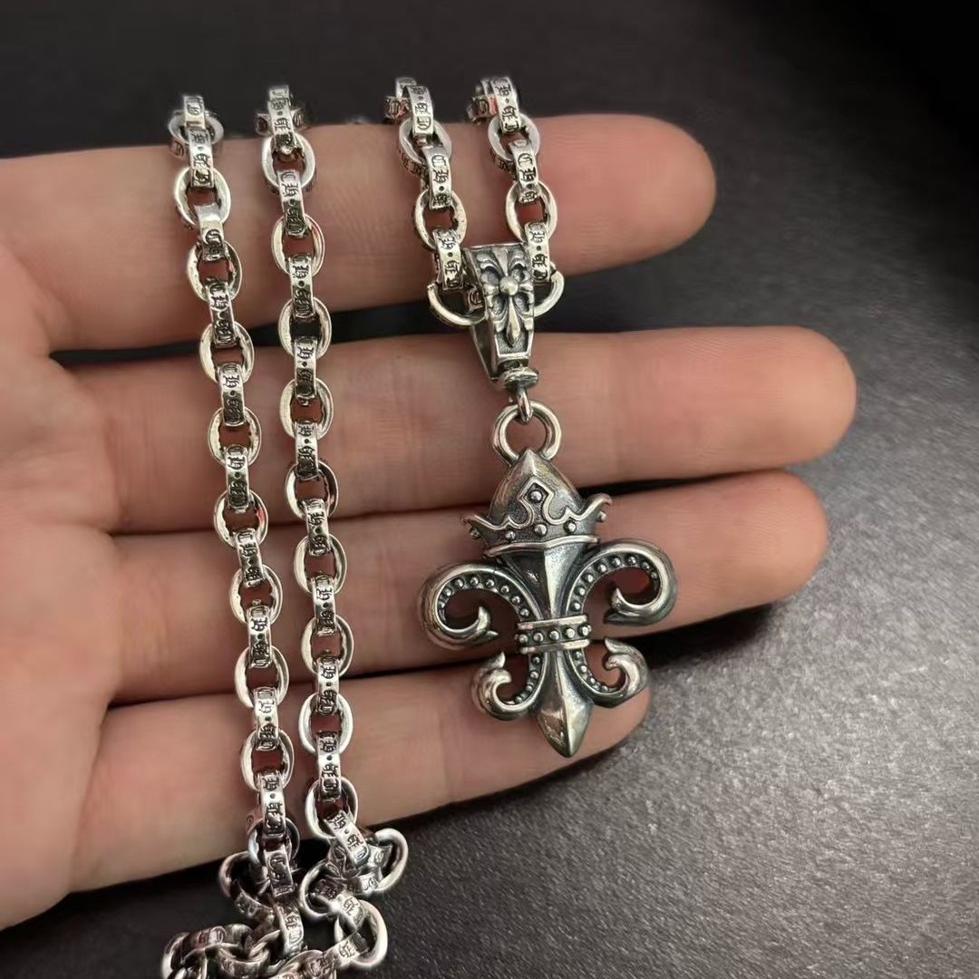 Chrome Hearts 925 silver big anchor crown letter necklace