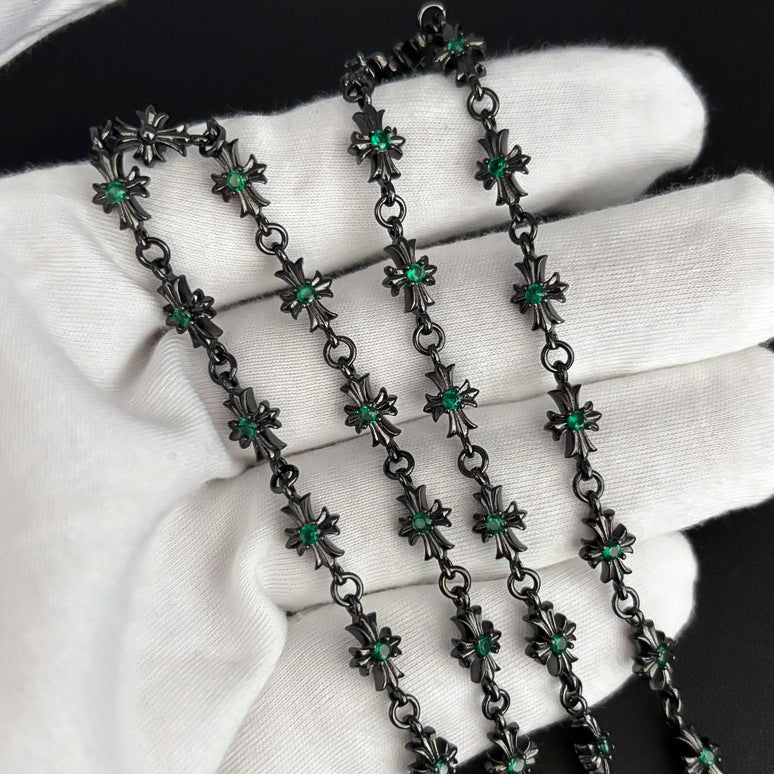 Chrome Hearts black cross inlaid with green zircon necklace