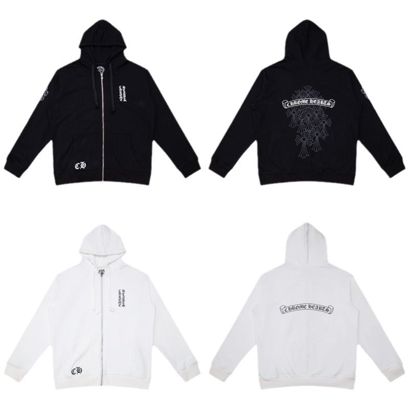 CHH Chrome Heart Hoodie Chrome Heart Sanskrit embroidered hooded zip-up sweater