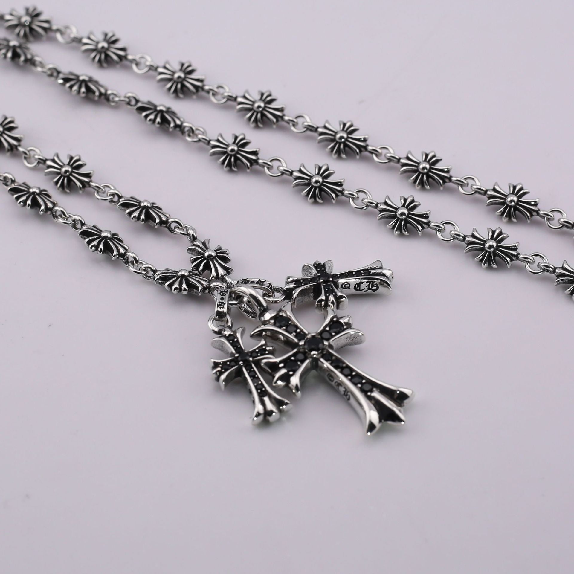 Chrome Hearts punk style diamond three cross pendant