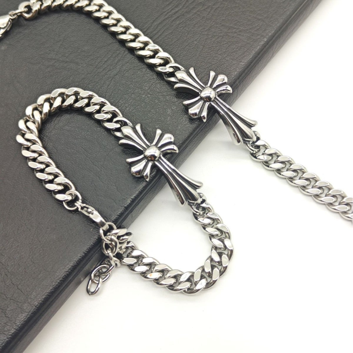 Chrome Hearts curved cross Cuban bracelet