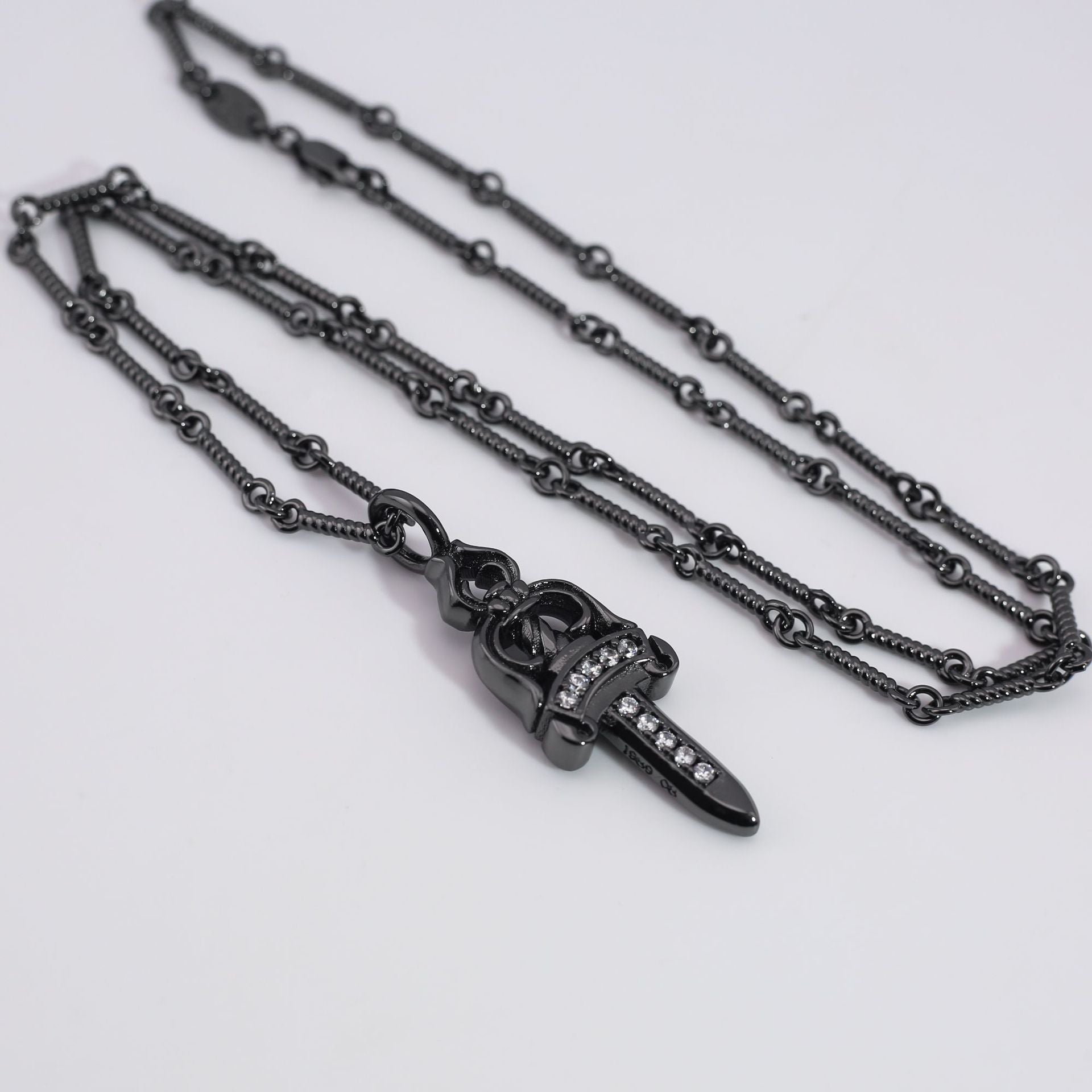 Chrome Hearts Retro Black Big Sword Diamond Necklace