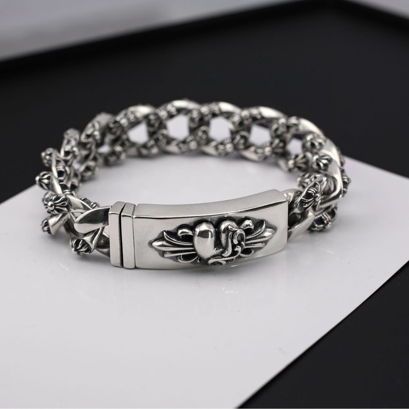 Chrome Hearts Floral cross heart ID bracelet