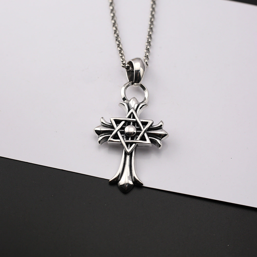 Chrome Hearts punk retro six-pointed star cross necklace