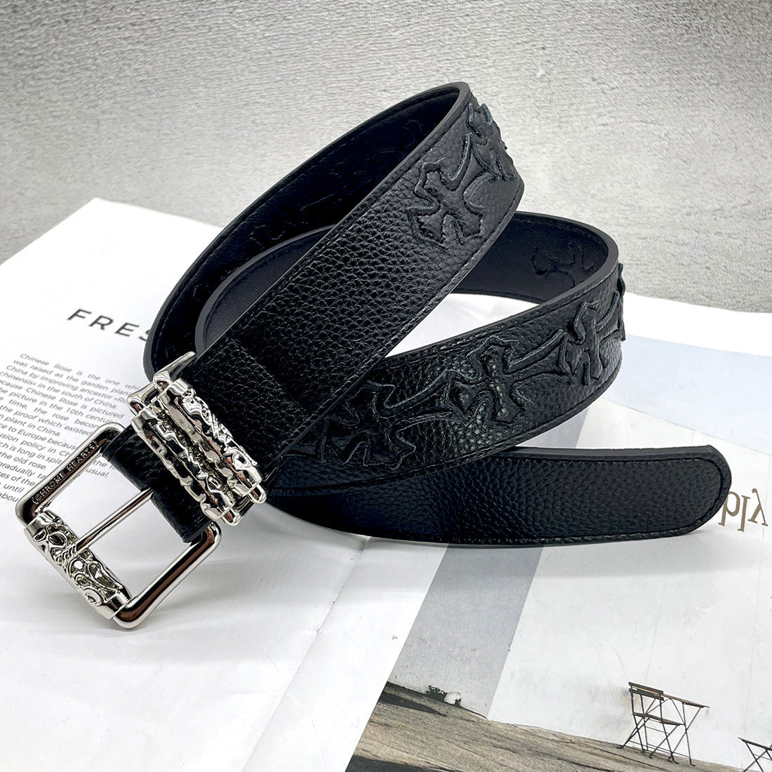 Chh Chrome Heart Belt Colored Cross Flower Lychee Pattern