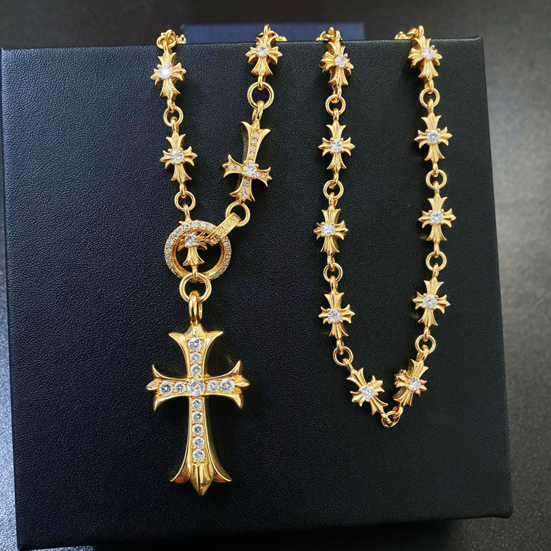Chrome Hearts 22K gold cross diamond necklace