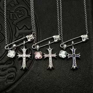 Chrome Hearts retro cube gemstone pin necklace