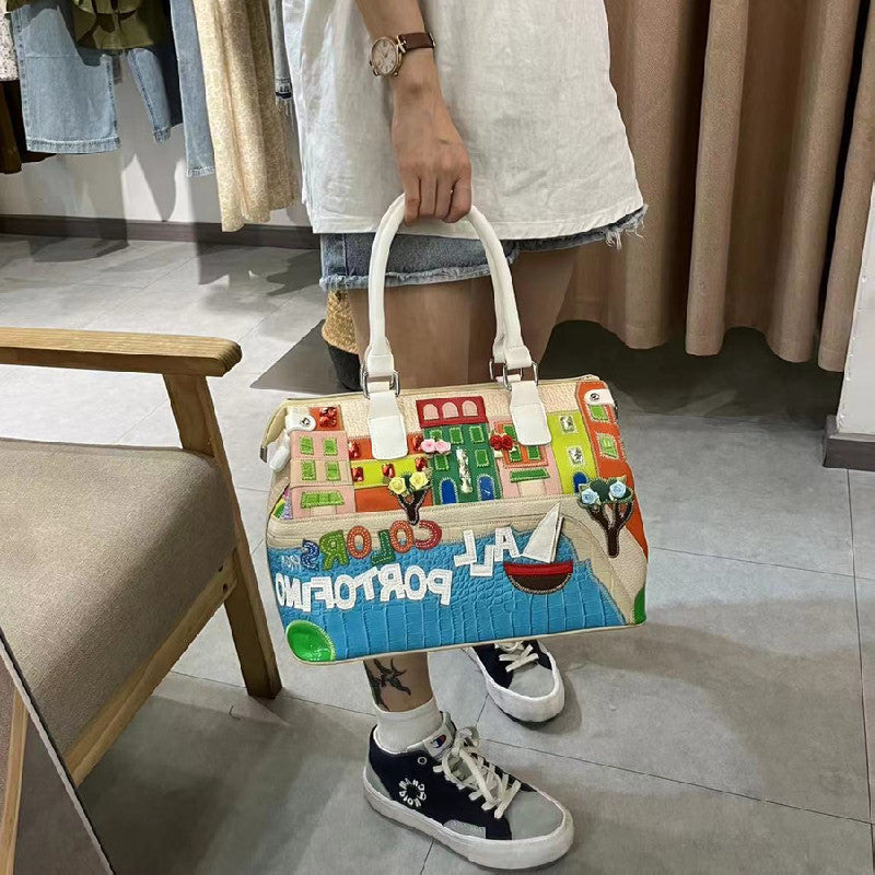 Chh Chrome Heart Leather Bag Embroidered Cartoon Shoulder Bag Crossbody Bag