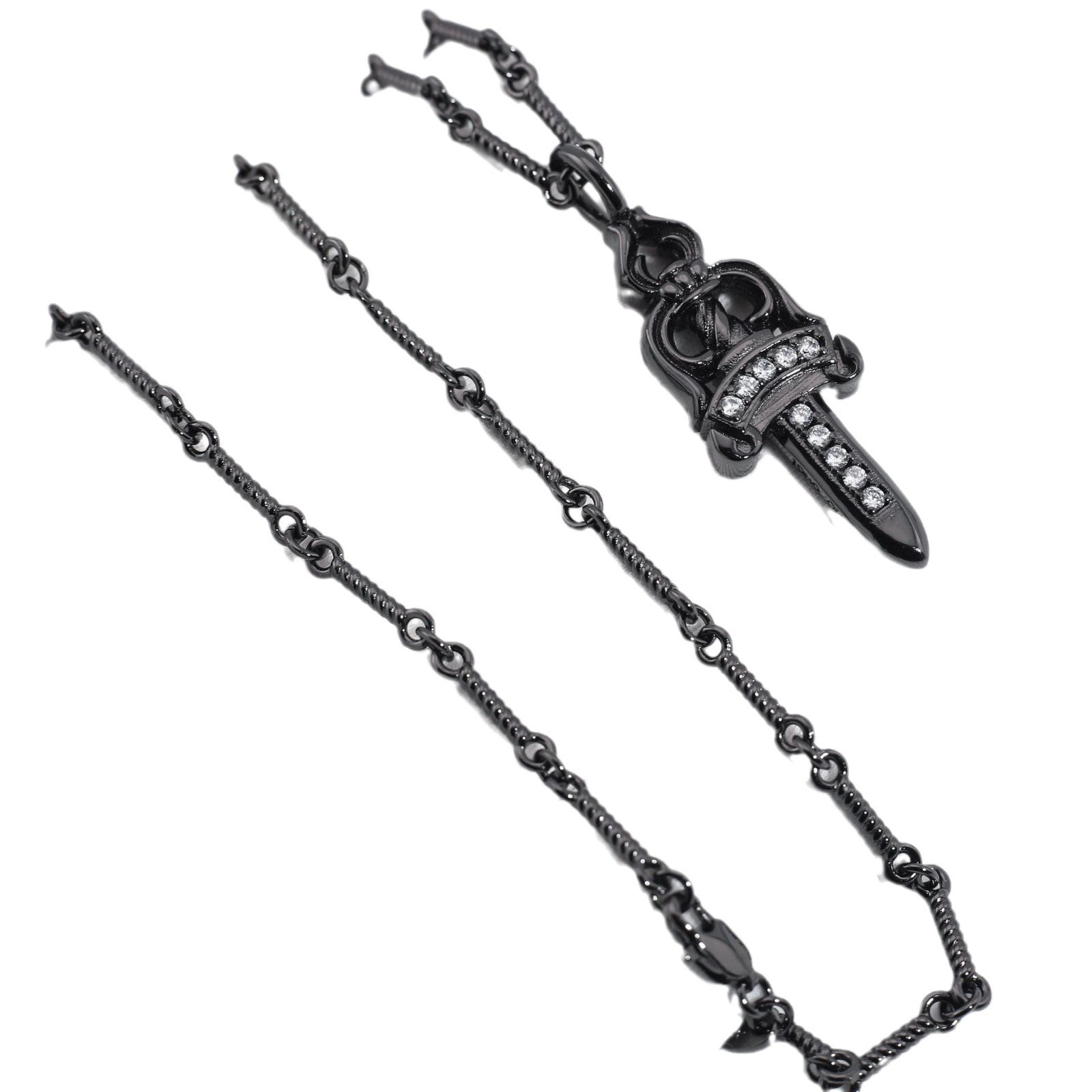 Chrome Hearts Retro Black Big Sword Diamond Necklace
