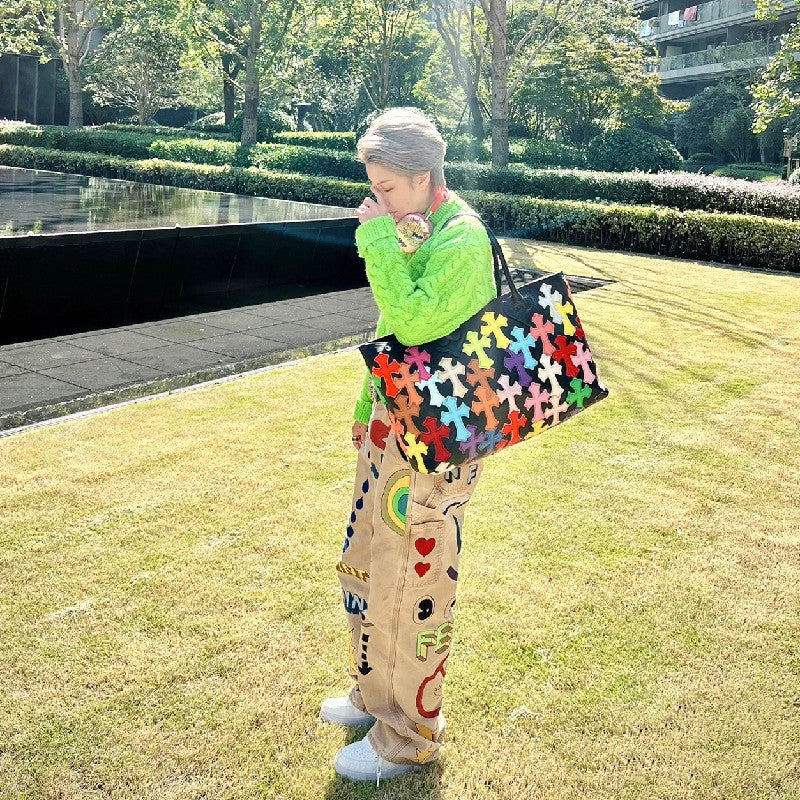 Chh Chrome Heart Leather Bag Cross Colored Shopping Bag