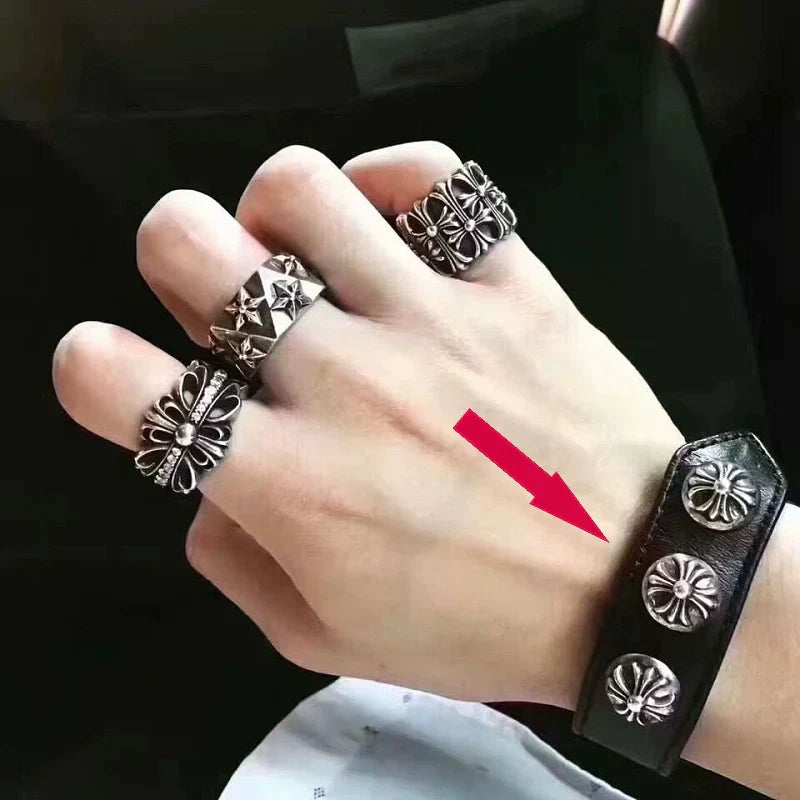 Chrome Hearts Cross Snap Leather Bracelet