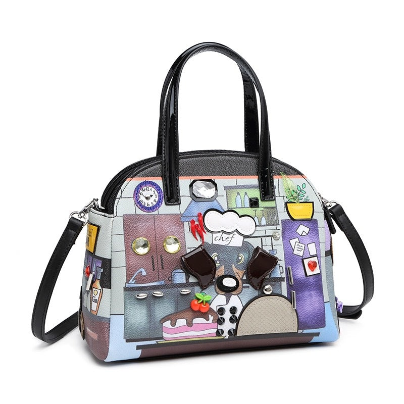 Chh Chrome Heart Leather Bag Fashion Cartoon Print