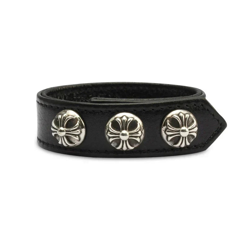 Chrome Hearts Cross Snap Leather Bracelet