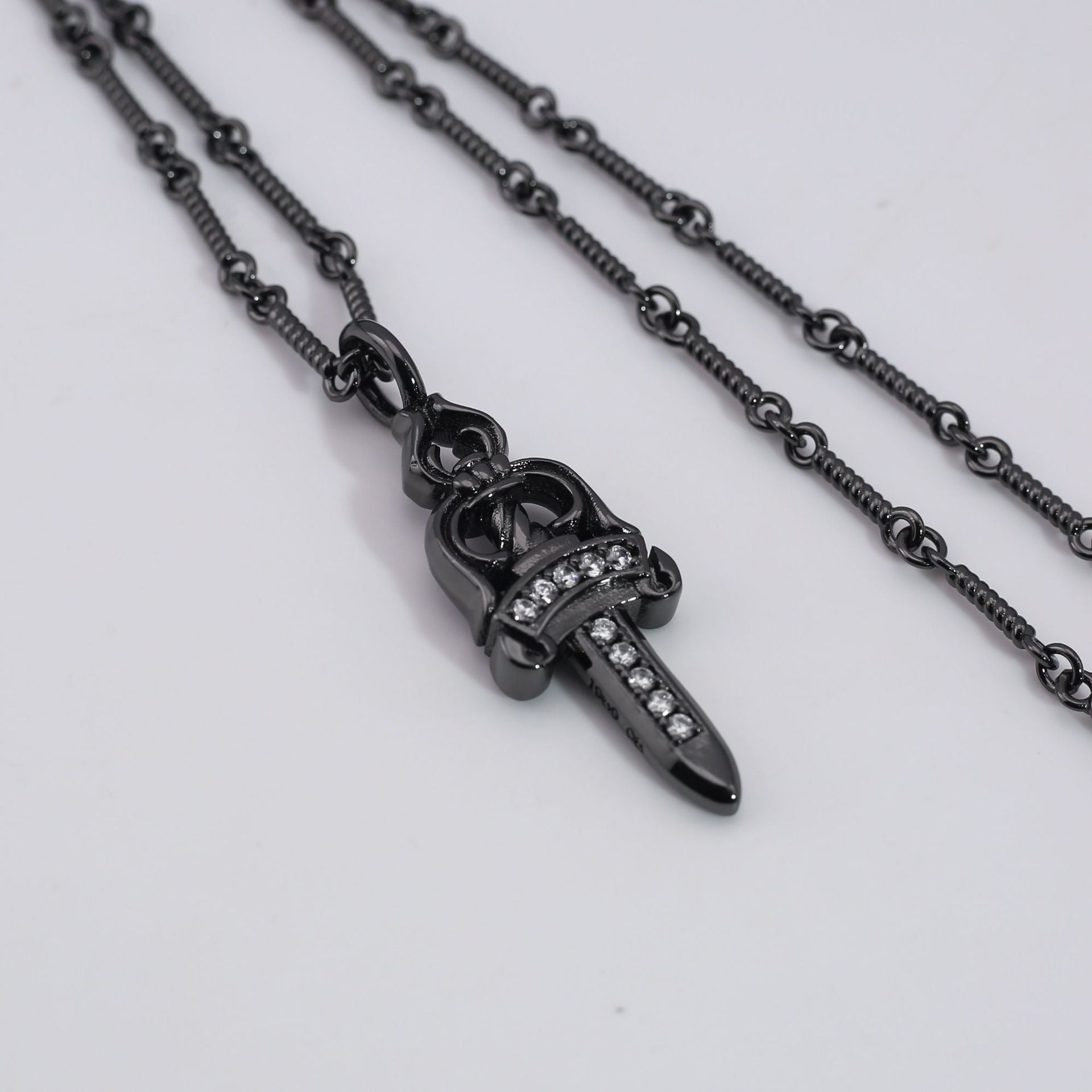 Chrome Hearts Retro Black Big Sword Diamond Necklace