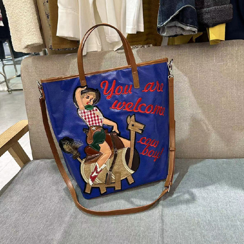 Chh Chrome Heart Leather Bag Embroidered Cartoon Tote Bag