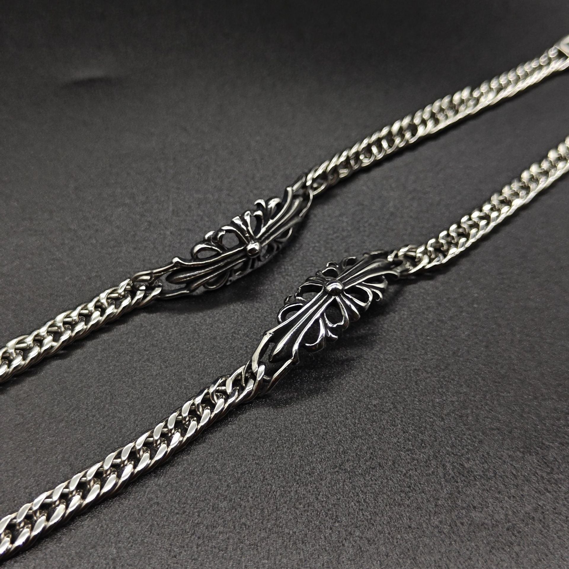 Chrome Hearts curved cross flower S925 bracelet